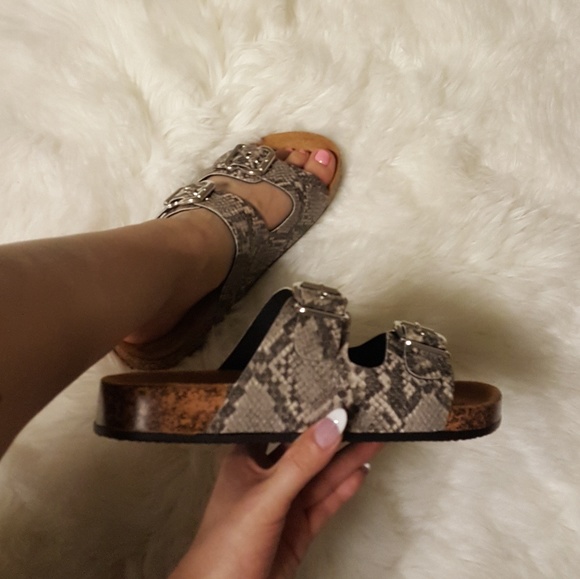 Qupid Shoes - *LAST ONE sz 8* Snake Print Birken style Sandal